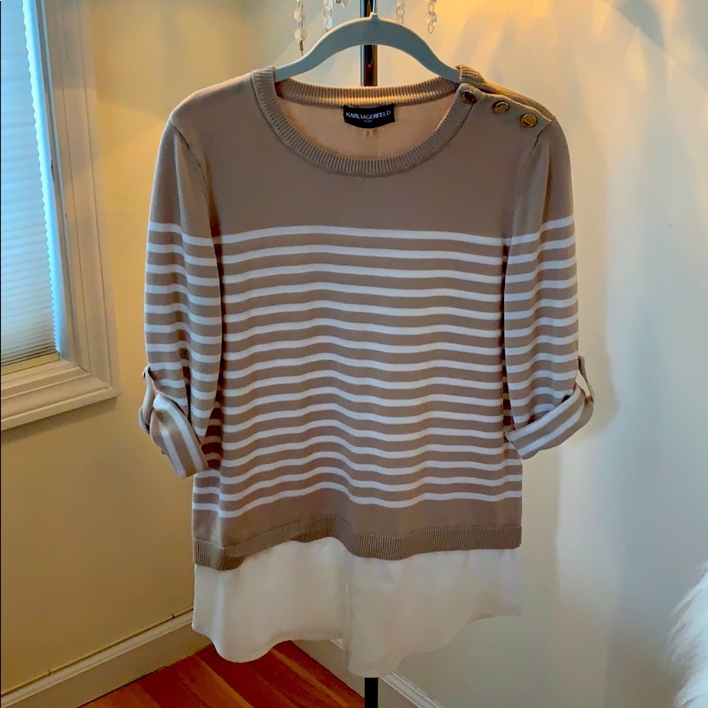 Karl Lagerfeld Paris Striped Shirttail Sweater